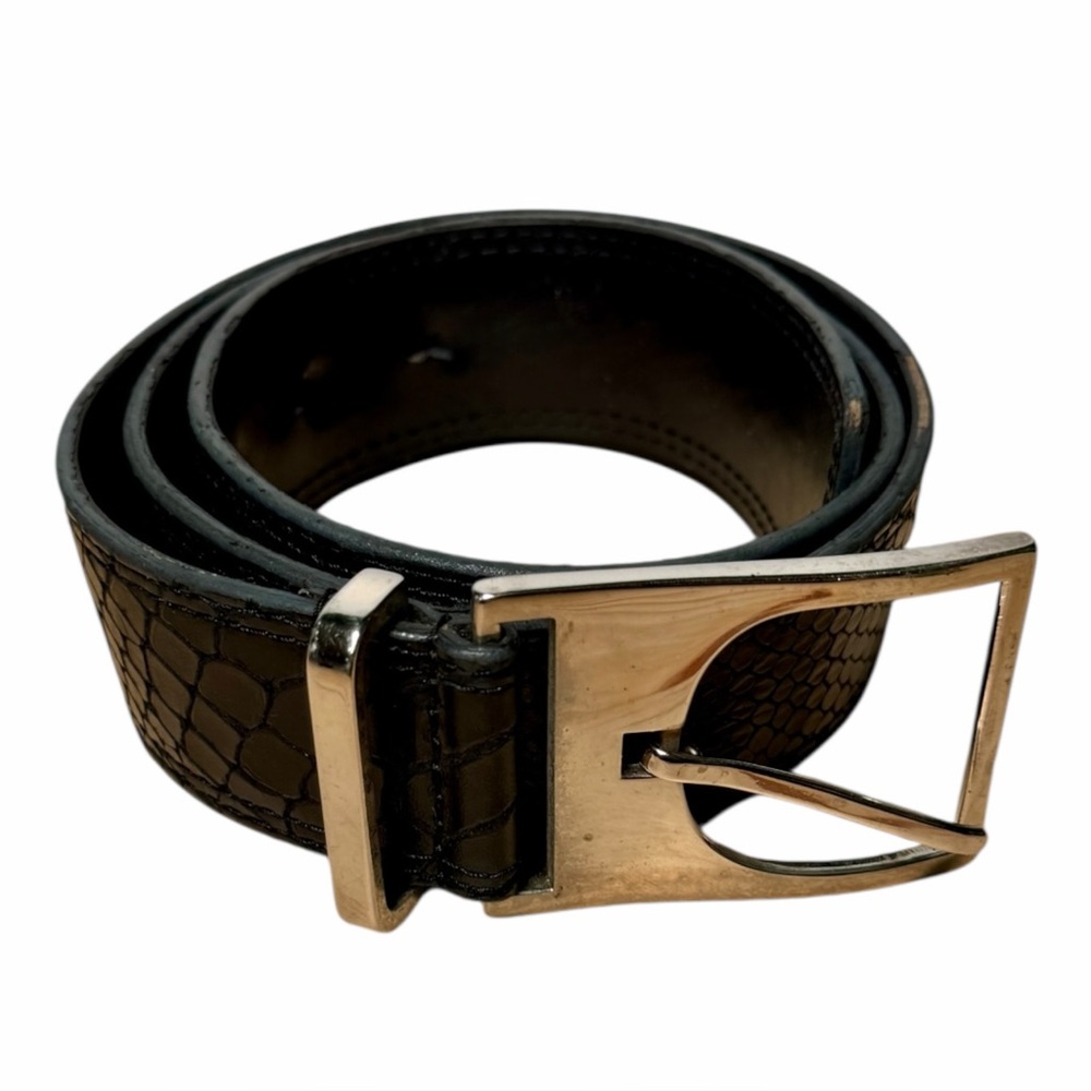 Vintage 80s 90s WCM New York Black Genuine Leather Belt Square Buckle Women’s Sm